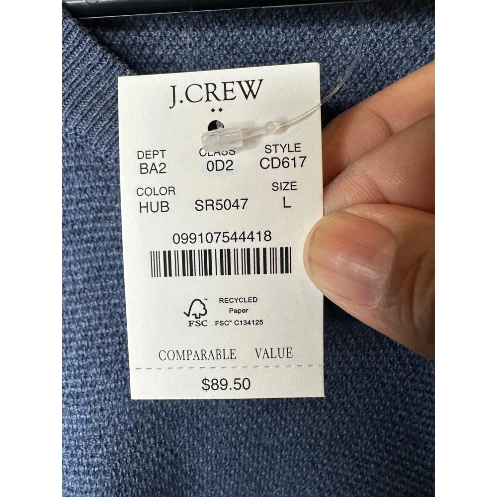J.Crew Mens 100% Cotton Textured Crewneck Sweater Blue CD617 L NEW